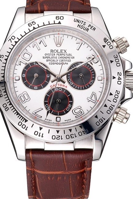 MiroTime 0812 Rolex Daytona Stainless Steel Case White Dial Brown Leather Strap